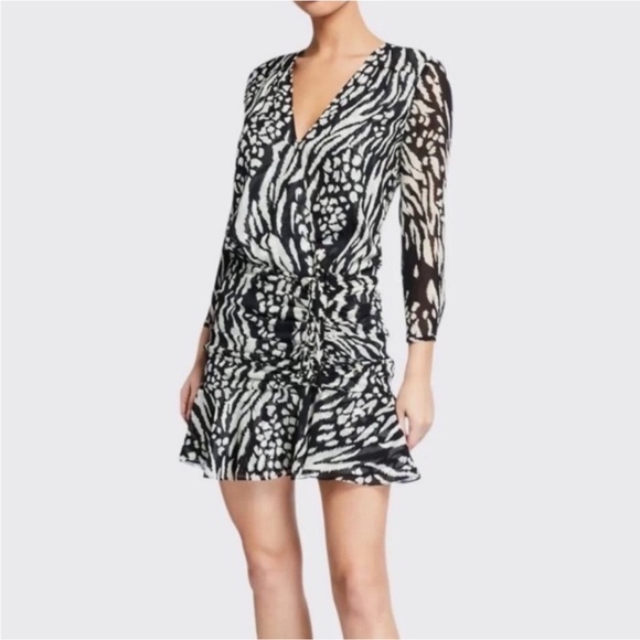 Veronica Beard Dresses & Skirts - Veronica Beard Kiran Black & White Animal Print Silk Mini Wrap Dress, Size 6
